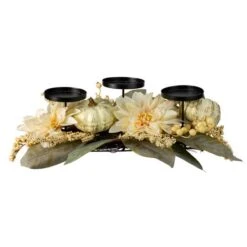 Northlight 21" White Dahlia & Pumpkin Fall Triple Candle Holder -Northlight D253353S 2