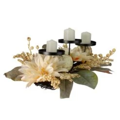 Northlight 21" White Dahlia & Pumpkin Fall Triple Candle Holder -Northlight D253353S 4