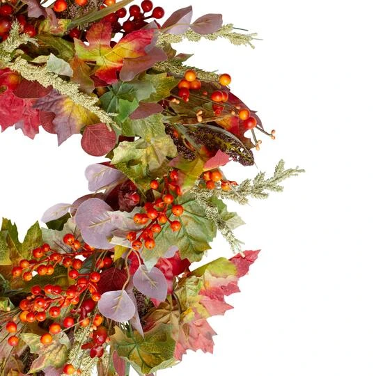 Northlight 26" Leaves & Berries Fall Harvest Wreath 5 Northlight 26" Leaves & Berries Fall Harvest Wreath - Image 3