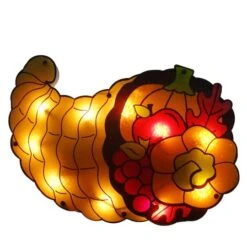 Northlight 16" Gold & Red Lighted Cornucopia Thanksgiving Window Silhouette Decoration