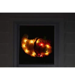 Northlight 16" Gold & Red Lighted Cornucopia Thanksgiving Window Silhouette Decoration -Northlight D253357S 3