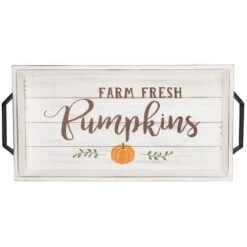 Northlight White "Farm Fresh Pumpkins" Thanksgiving Wood Tray -Northlight D253359S 1 1
