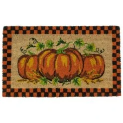 Northlight Orange & Black Checkered Fall Harvest Pumpkin Doormat -Northlight D253367S 1 1