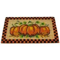 Northlight Orange & Black Checkered Fall Harvest Pumpkin Doormat -Northlight D253367S 3
