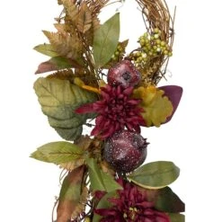Northlight 2.3ft. Autumn Harvest Mums With Pomegranate Autumn Grapevine Teardrop Swag -Northlight D253372S 3