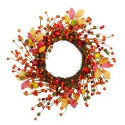 Northlight 18" Berries & Apples Foliage Twig Thanksgiving Wreath -Northlight D253391S 1 1