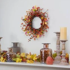 Northlight 18" Berries & Apples Foliage Twig Thanksgiving Wreath -Northlight D253391S 2