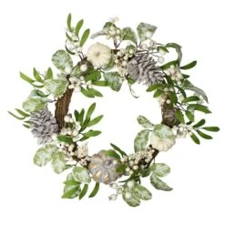 Northlight 20" White Pumpkin, Berries & Leaves Twig Wreath -Northlight D253392S 1 1