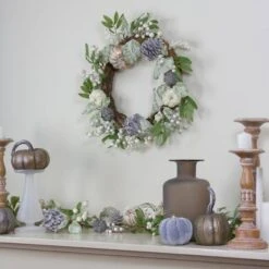 Northlight 20" White Pumpkin, Berries & Leaves Twig Wreath -Northlight D253392S 2