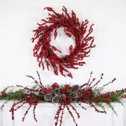 Northlight 22" Red & Brown Berry Christmas Wreath 15 Northlight 22" Red & Brown Berry Christmas Wreath -Northlight D253731S 13