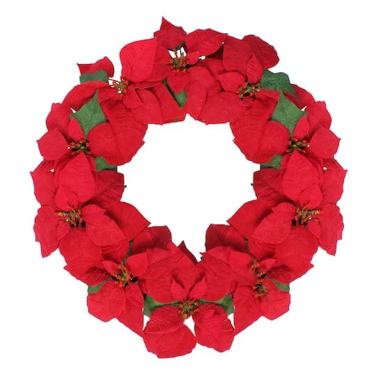 Northlight 24" Red Poinsettia Flower Wreath 4 Northlight 24" Red Poinsettia Flower Wreath - Image 2
