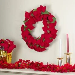 Northlight 24" Red Poinsettia Flower Wreath 12 Northlight 24" Red Poinsettia Flower Wreath -Northlight D253752S 12