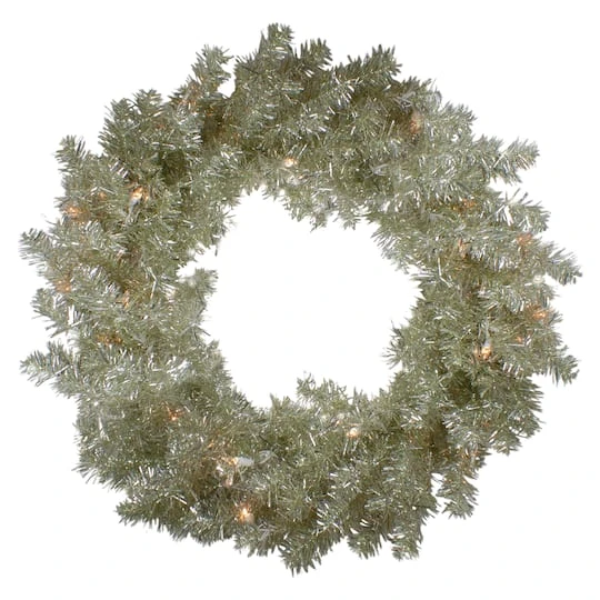 Northlight 24" Pre-Lit Champagne Artificial Tinsel Christmas Wreath 4 Northlight 24" Pre-Lit Champagne Artificial Tinsel Christmas Wreath - Image 2