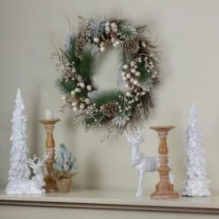 Northlight 22" Acorn, Pinecone & Flocked Pine Needle Wreath 11 Northlight 22" Acorn, Pinecone & Flocked Pine Needle Wreath -Northlight D253766S 2