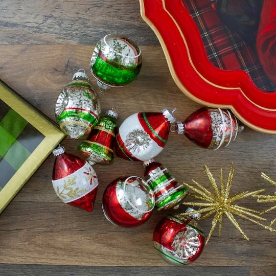 Northlight 9ct. 3.25" 2-Finish Silver, Red & Green Glass Ornaments 7 Northlight 9ct. 3.25" 2-Finish Silver, Red & Green Glass Ornaments - Image 5