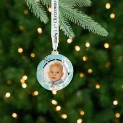 Northlight 3" Blue & Silver "Baby's First Christmas" Framed Ornament -Northlight D253818S 12