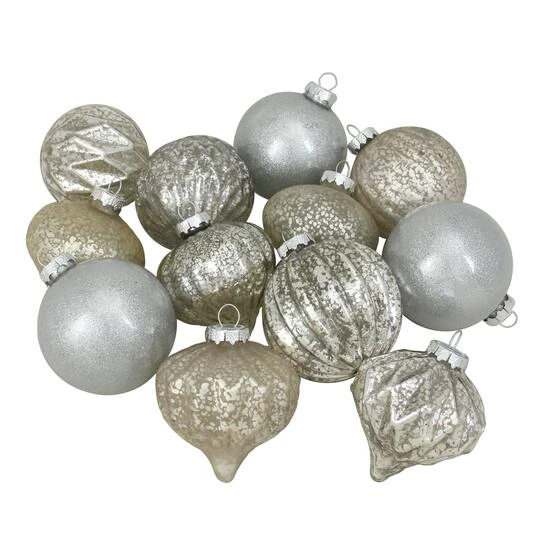 Northlight 12ct. 3-Finish Champagne & Silver Glass Ornaments 4 Northlight 12ct. 3-Finish Champagne & Silver Glass Ornaments - Image 2