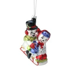 Northlight 4.5" White & Red Cheerful Sledding Snowmen Couple Glass Christmas Ornament -Northlight D253894S 11