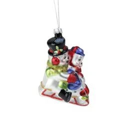 Northlight 4.5" White & Red Cheerful Sledding Snowmen Couple Glass Christmas Ornament -Northlight D253894S 12
