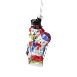 Northlight 4.5" White & Red Cheerful Sledding Snowmen Couple Glass Christmas Ornament -Northlight D253894S 13