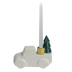 Northlight 5" White Ceramic Truck With Christmas Tree Taper Candlestick Holder -Northlight D253991S 1 1