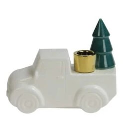 Northlight 5" White Ceramic Truck With Christmas Tree Taper Candlestick Holder -Northlight D253991S 12