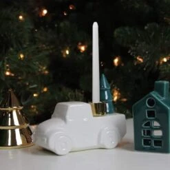 Northlight 5" White Ceramic Truck With Christmas Tree Taper Candlestick Holder -Northlight D253991S 13