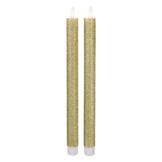 Northlight 12" Gold Glittered Flameless Taper Candles, 2ct. 6 Northlight 12" Gold Glittered Flameless Taper Candles, 2ct. - Image 4