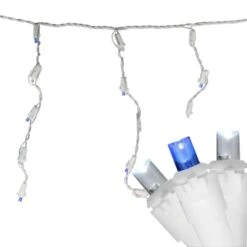 Northlight 100ct. LED Wide Angle Icicle Christmas Lights With White Wire Blue/Pure White -Northlight D254028S 12