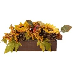 Northlight 10" Yellow & Brown Sunflowers & Leaves Fall Harvest Floral Arrangement 9 Northlight 10" Yellow & Brown Sunflowers & Leaves Fall Harvest Floral Arrangement -Northlight D406180S 1 1