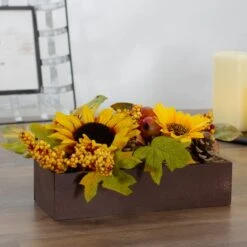 Northlight 10" Yellow & Brown Sunflowers & Leaves Fall Harvest Floral Arrangement 10 Northlight 10" Yellow & Brown Sunflowers & Leaves Fall Harvest Floral Arrangement -Northlight D406180S 2