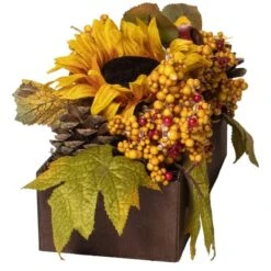 Northlight 10" Yellow & Brown Sunflowers & Leaves Fall Harvest Floral Arrangement 11 Northlight 10" Yellow & Brown Sunflowers & Leaves Fall Harvest Floral Arrangement -Northlight D406180S 3