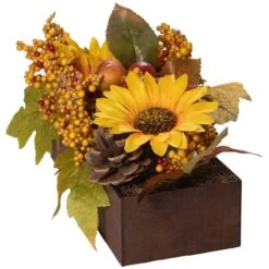 Northlight 10" Yellow & Brown Sunflowers & Leaves Fall Harvest Floral Arrangement 12 Northlight 10" Yellow & Brown Sunflowers & Leaves Fall Harvest Floral Arrangement -Northlight D406180S 4