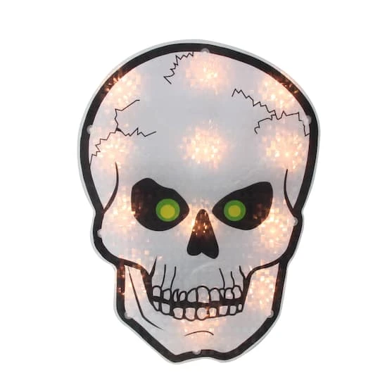 Northlight 12" Silver & Black Holographic Lighted Skull Halloween Window Silhouette Decoration 3 Northlight 12" Silver & Black Holographic Lighted Skull Halloween Window Silhouette Decoration