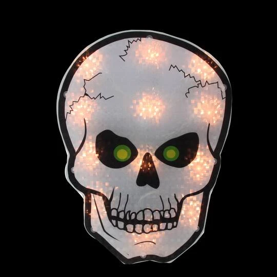 Northlight 12" Silver & Black Holographic Lighted Skull Halloween Window Silhouette Decoration 5 Northlight 12" Silver & Black Holographic Lighted Skull Halloween Window Silhouette Decoration - Image 3