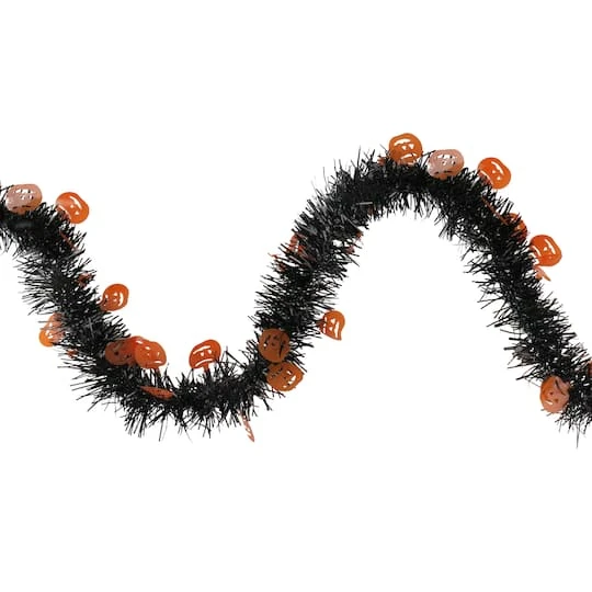 Northlight 50ft. Black & Orange Jack O Lanterns Halloween Tinsel Garland 3 Northlight 50ft. Black & Orange Jack O Lanterns Halloween Tinsel Garland