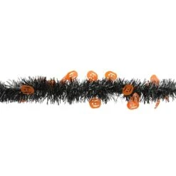 Northlight 50ft. Black & Orange Jack O Lanterns Halloween Tinsel Garland 8 Northlight 50ft. Black & Orange Jack O Lanterns Halloween Tinsel Garland -Northlight D406193S 2