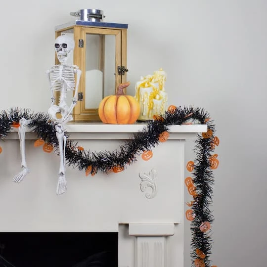 Northlight 50ft. Black & Orange Jack O Lanterns Halloween Tinsel Garland 6 Northlight 50ft. Black & Orange Jack O Lanterns Halloween Tinsel Garland - Image 4