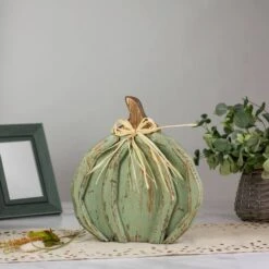 Northlight 12" Green Distressed Fall Pumpkin Decoration 11 Northlight 12" Green Distressed Fall Pumpkin Decoration -Northlight D406205S 2