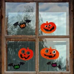 Northlight Glittered Jack-O-Lantern & Bats Halloween Gel Window Clings -Northlight D406216S 2