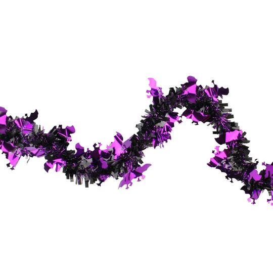Northlight 50ft. Black & Purple Bats Halloween Tinsel Garland 4 Northlight 50ft. Black & Purple Bats Halloween Tinsel Garland - Image 2