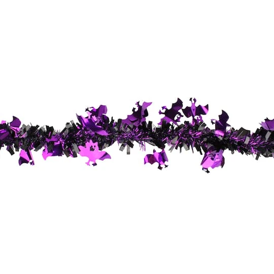 Northlight 50ft. Black & Purple Bats Halloween Tinsel Garland 5 Northlight 50ft. Black & Purple Bats Halloween Tinsel Garland - Image 3
