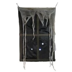 Northlight 41" Pre-Lit Black & Gray Ghostly Window With Tattered Curtain Halloween Decoration