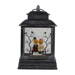 Northlight 11.5" Black Lighted Halloween Snow Globe Lantern With Pumpkin Couple