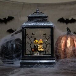 Northlight 11.5" Black Lighted Halloween Snow Globe Lantern With Pumpkin Couple -Northlight D406239S 2