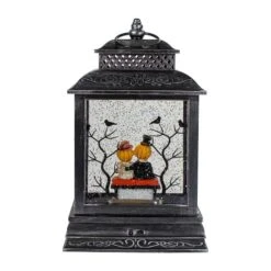 Northlight 11.5" Black Lighted Halloween Snow Globe Lantern With Pumpkin Couple -Northlight D406239S 4