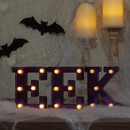 Northlight 6.5" Lighted Black & Purple EEK Halloween Marquee Sign 5 Northlight 6.5" Lighted Black & Purple EEK Halloween Marquee Sign - Image 3