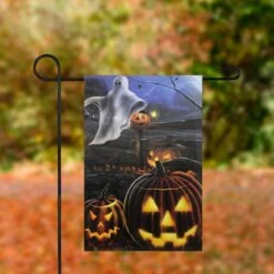 Northlight Pumpkins & Ghost Spooky Halloween Outdoor Garden Flag, 12.5" X 18" 9 Northlight Pumpkins & Ghost Spooky Halloween Outdoor Garden Flag, 12.5" X 18" -Northlight D406266S 3