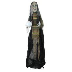 Northlight 5.5ft. Pre-Lit Black & Green Standing Fortune Witch With Magic Ball Halloween Display