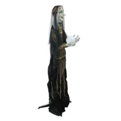 Northlight 5.5ft. Pre-Lit Black & Green Standing Fortune Witch With Magic Ball Halloween Display -Northlight D406271S 2